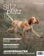 Die Texte: "sitz platz fuss", "Zahngesundheit erhalten", "Empowerment durch Tricktraining", "Jagdverhalten verstehen". Ein Hund läuft draußen.
