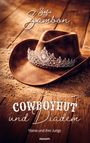 Der Text lautet: "Sofie Sambon, COWBOYHUT und Diadem, Ylaine und ihre Jungs, novum". Ein Cowboyhut mit Diadem liegt auf Holzboden.