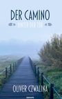 "Der Camino hinter der Tür" in großen Buchstaben. Darunter ein nebliger Holzweg durch grüne Landschaft.