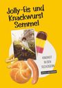 "Jolly-Eis und Knackwurst Semmel. Kindheit in den Sechzigern. Ursula Reismann." Bild: Kind mit Eis, Brötchen, Würstchen.