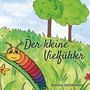 „Der kleine Vielfühler“. Illustration einer bunten Raupe auf einem Grashügel mit Blumen und Bäumen.