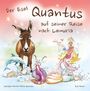 "Der Esel Quantus auf seiner Reise nach Lemuria." Malerische Szene mit Esel, Delfin, Feen und einer Meerjungfrau unter Wasser.