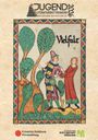 "Jugend Literaturwettbewerb 2023", "Vielfalt". Mittelalterliche Illustration: Zwei Menschen zwischen Bäumen.