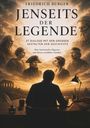 „Jenseits der Legende“, Dialoge mit historischen Figuren. Ein Mann schreibt an einem Tisch, umgeben von berühmten Persönlichkeiten.