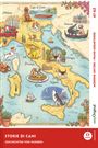 "Storie di Cani – Geschichten von Hunden" steht über einer Landkarte Italiens, auf der bunte Hundedarstellungen verteilt sind.