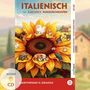 "Italienisch mit lustigen Kurzgeschichten. L'agriturismo Il Girasole. Tiere auf Sonnenblume vor ländlichem Hintergrund."
