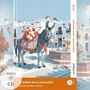„EL BURRO DE LA ALPUJARRA – DER ESEL AUS DER ALPUJARRA“, A1–A2. Ein Esel mit Blumen vor weißen Häusern.