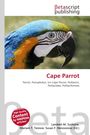 "Cape Parrot" steht in großen roten Buchstaben. Ein Papagei mit blauem, gelbem und grünem Gefieder ist abgebildet.
