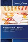 "Priestertum in Literatur" von Dominik Jemielita, Verlag Fromm. Offenes Buch und Herbstblätter auf einer weißen Bank.