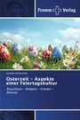 Osterzeit – Aspekte einer Feiertagskultur. Dekorierte Ostereier in einer Wiese, blauer Himmel, Logo von Fromm Verlag.