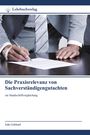 Titel: Die Praxisrelevanz von Sachverständigengutachten. Untertitel: zur Handschriftvergleichung. Autor: Julia Gebhard. Oben: Logo. Darunter: Mann in Anzug schreibt an Tisch.