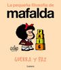 "La pequeña filosofía de Mafalda. Guerra y Paz." Illustration eines Mädchens mit Schleife, baute Blöcke.