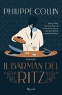 Titel: "Il Barman del Ritz". Illustration: Barmann in Anzug gießt Getränk ein. Im Hintergrund Art-déco-Muster.