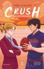 "Willow B. Marshall, Crush: Impatto Proibito," Illustration zweier Jugendlicher auf einem Sportfeld bei Sonnenuntergang.