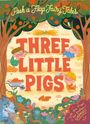 „Peek a Flap Fairy Tales: Three Little Pigs“, Illustration mit drei kleinen Schweinchen, einem Wolf und Bäumen.