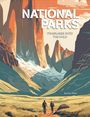 Text: "NATIONAL PARKS", "ITINERARIES INTO THE WILD", Jasmina Trifoni. Illustration: Zwei Wanderer in einer Berglandschaft.