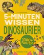 Text: "5-MINUTEN WISSEN DINOSAURIER 1000+ FAKTEN". Illustration mit Dinosauriern und Blättern auf gelbem Hintergrund.