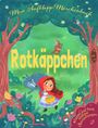 „Mein Aufklapp-Märchenbuch: Rotkäppchen“ steht in großen gelben Buchstaben in einer bunten Waldszene.