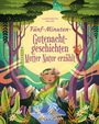 "Fünf-Minuten-Gutenachtgeschichten Mutter Natur erzählt." Bunte Illustration mit Frau, Natur, Bäumen, Wolf und Eichhörnchen.