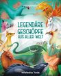 "Legendäre Geschöpfe aus aller Welt" ist in der Mitte. Illustration von fantastischen Tieren und Wesen.
