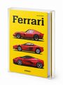 „Ferrari“ in großer Schrift oben, drei rote Autos auf gelbem Hintergrund. Absender: Luca Dal Monte, whitestar.