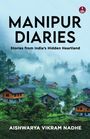 "MANIPUR DIARIES" und "AISHWARYA VIKRAM NADHE" über Holzhäusern in grüner, nebliger Waldlandschaft.