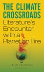 "The Climate Crossroads: Literature's Encounter with a Planet on Fire" zeigt eine brennende Erde auf gelbem Hintergrund.