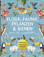 "Flora, Fauna, Pflanzen & Bienen. Über 200 einzigartige Sticker." Illustration mit Blumen, Bienen, Vögeln und Hirschen.