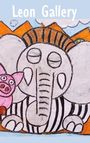 "Leon Gallery" steht oben. Eine kindliche Zeichnung zeigt einen lächelnden Elefanten und ein Schwein.