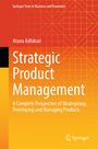 Text: "Strategic Product Management" von Atanu Adhikari; abstraktes geometrisches Muster in Rot-Orange. Springer-Logo unten.
