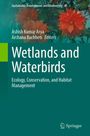 Text: "Wetlands and Waterbirds: Ecology, Conservation, and Habitat Management." Hintergrund mit roten Blumen und grünem Layout.