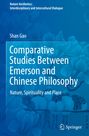 Text: "Nature Aesthetics: Interdisciplinary and Intercultural Dialogue", "Shan Gao", "Comparative Studies Between Emerson and Chinese Philosophy", "Nature, Spirituality and Place", "Springer". 

Hintergrund: Vögel auf Ästen in blauen Tönen als Illustration.