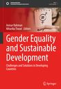 "Gender Equality and Sustainable Development" steht in großen weißen Buchstaben auf rotem Hintergrund. Links ein Symbol mit Gleichheitszeichen in einem Kreis, das Geschlechter darstellt, auf einem kleinen Notizblock.