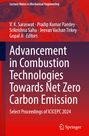Titel: "Advancement in Combustion Technologies Towards Net Zero Carbon Emission". Technische Zeichnungen im Hintergrund.