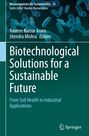"Biotechnological Solutions for a Sustainable Future" vor blauem Hintergrund mit Mikrobenabbildungen.