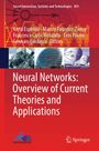 "Neural Networks: Overview of Current Theories and Applications", roter Hintergrund, technische Fotos, Logos.