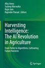 Buchtitel: "Harvesting Intelligence: The AI Revolution in Agriculture". Grüner Hintergrund mit abstrakten Linien. Logo unten rechts.