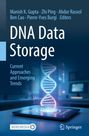 Titel: "DNA Data Storage". Unten leuchtet eine DNA-Doppelhelix über einem Tablet in futuristischer Umgebung.