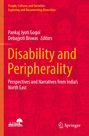 „Disability and Peripherality“ steht groß in Gelb auf rotem Hintergrund, umgeben von schematischen Gesichtern.