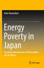 "Buchcover: Titel 'Energy Poverty in Japan', Autor 'Amin Nazarihari', Untertitel 'Unveiling Determinants of Vulnerability and Resilience', gelbes Design."
