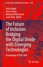 Titel: „The Future of Inclusion: Bridging the Digital Divide with Emerging Technologies“. Rotes, abstraktes Hintergrunddesign.