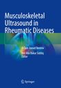 "Musculoskeletal Ultrasound in Rheumatic Diseases" steht auf einem blauen Buchcover, mit einem farbigen Hintergrundbild.