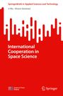 "International Cooperation in Space Science" vor rotem Hintergrund mit weißen grafischen Elementen, Logos unten.