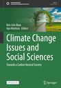 "Climate Change Issues and Social Sciences" mit grüner Landschaft, geteilt in trockene Erde und blühende Wiese.