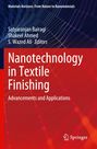 "Nanotechnology in Textile Finishing" von Satyaranjan Bairagi, Shakeel Ahmed, S. Wazed Ali. Blaue Linien auf rotem Hintergrund.