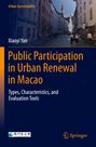 Titel: "Public Participation in Urban Renewal in Macao". Stadtansicht mit Menschen auf einer Straße.