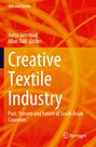 "Creative Textile Industry: Past, Present and Future of South Asian Countries," vor orange-rotem Hintergrundmuster.