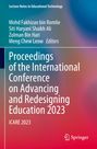 Titel: "Proceedings of the International Conference on Advancing and Redesigning Education 2023". Buntes abstraktes Design.