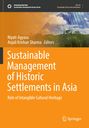 „Sustainable Management of Historic Settlements in Asia“ großer Text auf orangefarbenem Hintergrund. Gebäudespiegelung sichtbar.