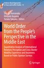 "World Order from the People's Perspective in the Middle East" in Weiß auf rosa-rotem Hintergrund. Oben Tauben und Stacheldraht.